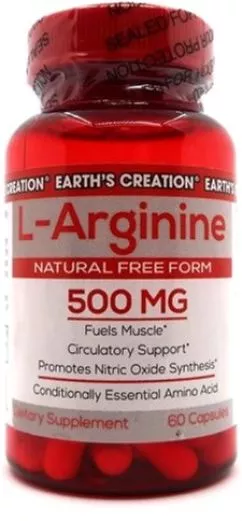 Амінокислота Earth's Creation L-Arginine 500 мг 60 капсул (608786008267)