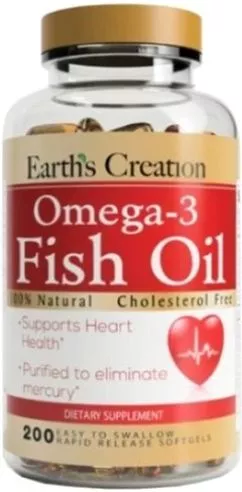 Жирные кислоты Earths Creation Omega 3-1000 мг (Cholesterol Free) 200 капсул (608786021525)