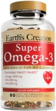 Жирные кислоты Earths Creation Super Omega-3 1000 мг 90 капсул (608786002166)