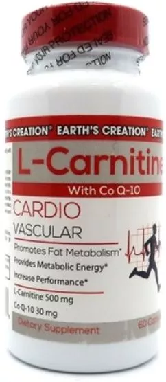Жиросжиг Earths Creation L Carnitine 500 мг + Co-Q 10 30 мг 60 капсул (608786009806)