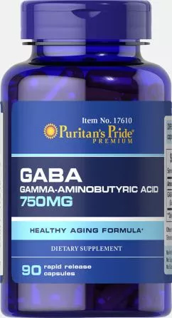 Жирні кислоти Puritan's Pride Natural GABA (Gamma Aminobutyric Acid) 750 мг 90 капсул (025077176106)