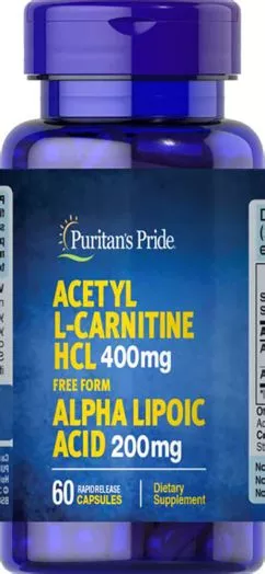 Жироспалювач Puritan's Pride Acetyl L-Carnitine Free Form 400 мг з Alpha Lipoic Acid 200 мг — 60 капсул (025077660872)