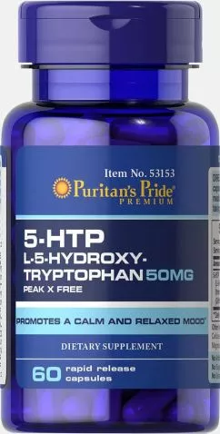 Амінокислота Puritan's Pride 5-HTP 50 mg (Griffonia Simplicifolia) 60 капсул (025077531530)