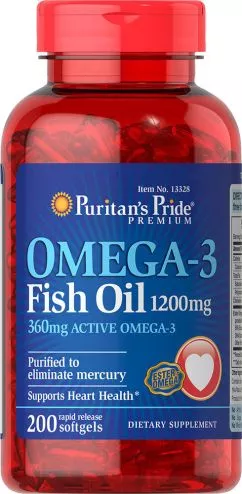 Жирні кислоти Puritan's Pride Omega-3 Fish Oil 1200 мг 200 капсул (025077133284)