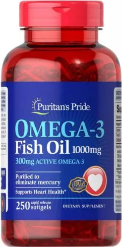 Жирные кислоты Puritan's Pride Omega-3 Fish Oil 1000 мг 250 капсул (074312138355)