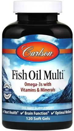 Жирні кислоти Carlson Labs Fish Oil Multi Омега-3 з вітамінами і мінералами 120 желатинових капсул (88395015816)