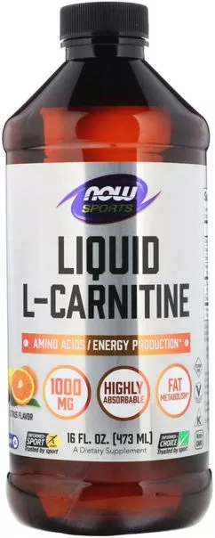 Жироспалювач NOW Foods Carnitine Liquid 1000 мг — 473 мл Citrus (733739000651)