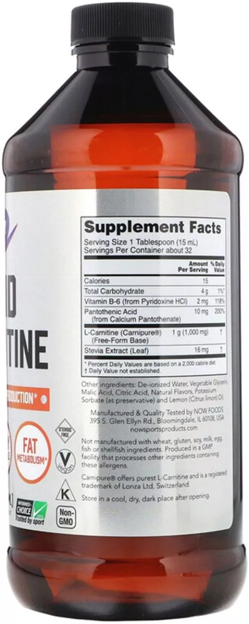 Жироспалювач NOW Foods Carnitine Liquid 1000 мг — 473 мл Citrus (733739000651) - фото №2