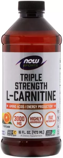 Жироспалювач NOW Foods Carnitine Liquid 3000 мг — 473 мл Citrus (733739000644)