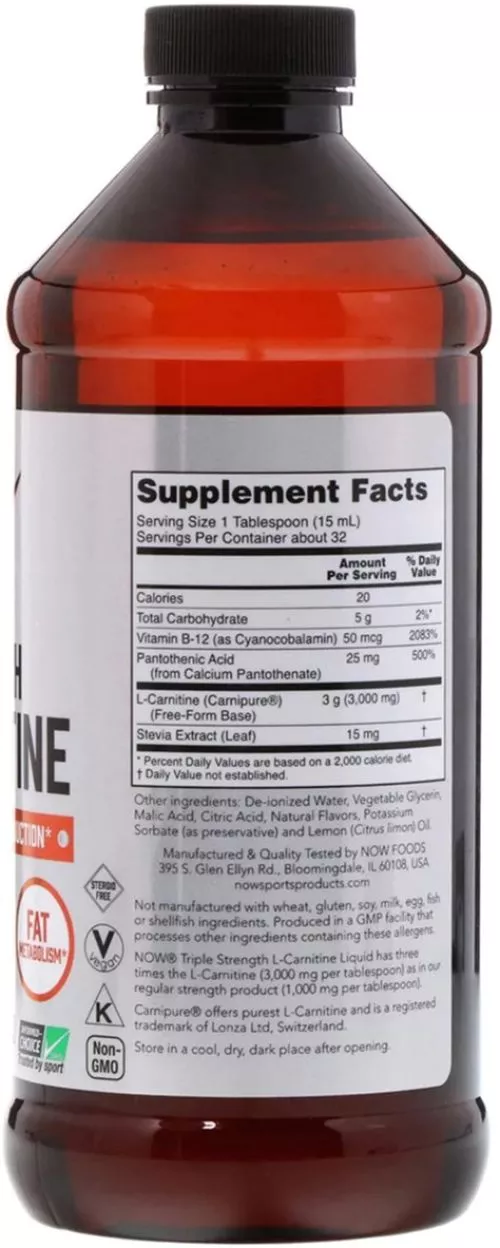 Жиросжигатель NOW Foods Carnitine Liquid 3000 мг - 473 мл Citrus (733739000644) - фото №2