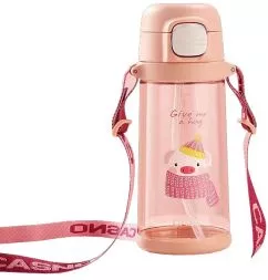 Пляшка для води Casno KXN-1219 690 мл Свинка із соломинкою Рожева (KXN-1219_Pink)