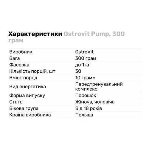 Предтренировочный комплекс Ostrovit Pump, 300 грамм вишня (ost-02309) - фото №2