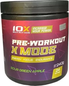 Предтренировочный комплекс 10X Nutrition Pre-Workout X-mode 240 г Зеленое яблоко (525272730009)