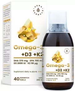 Харчова добавка Aura Herbals Omega 3 Вітамін D3 K2 MK7 200 мл (5902479611129)