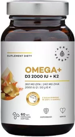 Пищевая добавка Aura Herbals омега Витамин D3 2000 МЕ K2 60 (5902479612928)