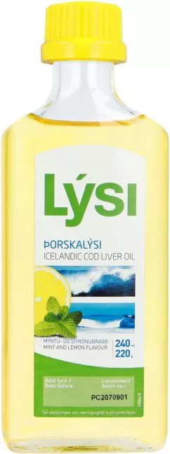 Омега-3 рыбий жир LYSI из печени трески с витаминами А, Д, Е со вкусом лимона и мяты 240 мл (НС570)