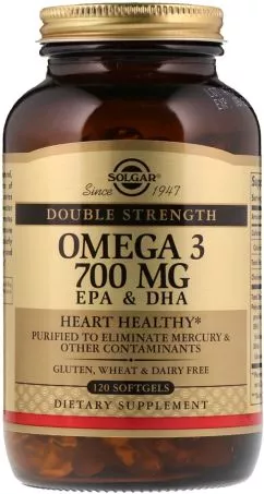 Натуральна добавка Solgar Double Strength Омега-3, ЕПК і ДГК 700 мг 120 капсул (33984020535)