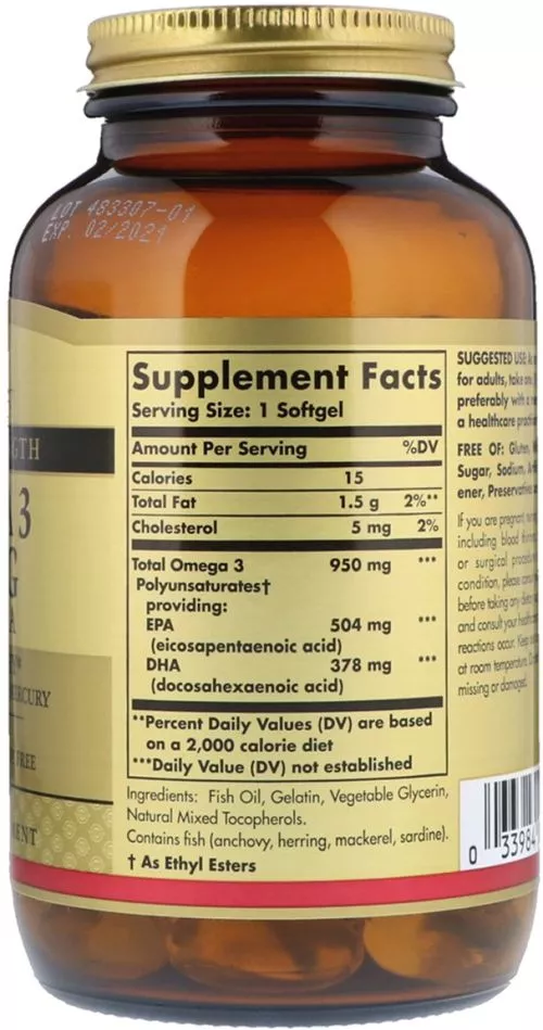 Жирні кислоти Solgar Omega-3 EPA, DHA Потрійна Сила 950 мг 100 капсул (33984020580) - фото №2
