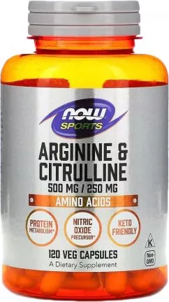 Аминокислота NOW Arginine 500 мг & Citrulline 250 мг 120 веган. капсул (733739000378)