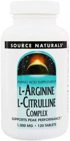 Аминокислота Source Naturals L-Аргинин L-Цитрулиновый комплекс 1000 мг 120 таблеток (21078020431)