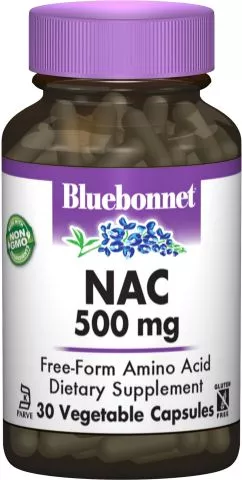 Аминокислота Bluebonnet Nutrition NAC (N-Ацетил-L-Цистеин) 500 мг 30 гелевых капсул (743715000629)