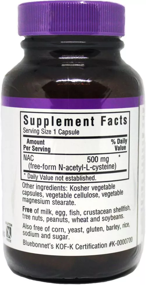 Амінокислота Bluebonnet Nutrition NAC (N-Ацетил-L-Цистеїн) 500 мг 30 гелевих капсул (743715000629) - фото №2