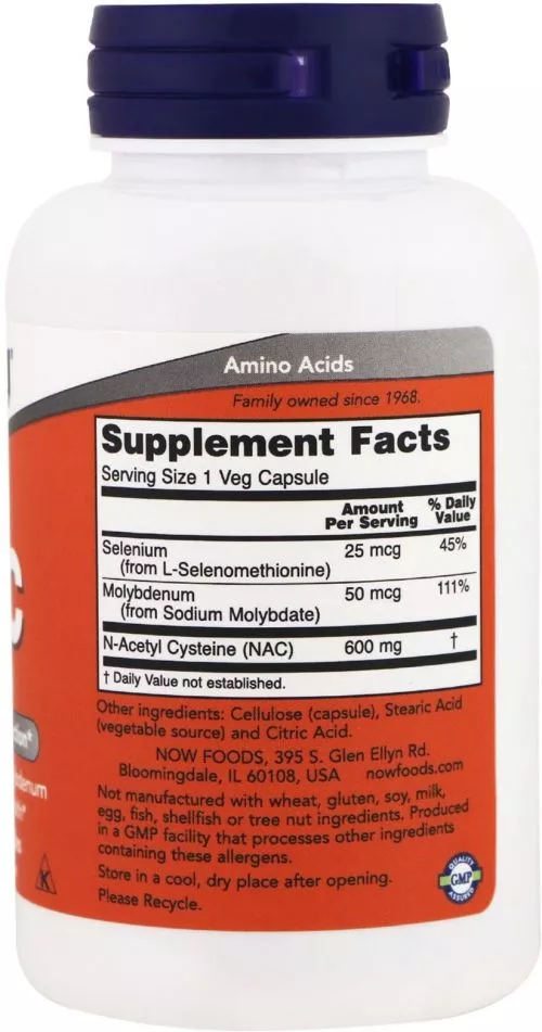 Амінокислота Now Foods NAC (N-Ацетил-L-Цистеїн) 600 мг 100 гелевих капсул (733739000859) - фото №2