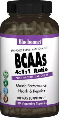 Амінокислота Bluebonnet Nutrition BCAAs 4:1:1 Ratio (Розгалужені Ланцюги Амінокислот) 120 гелевих капсул (743715015906)