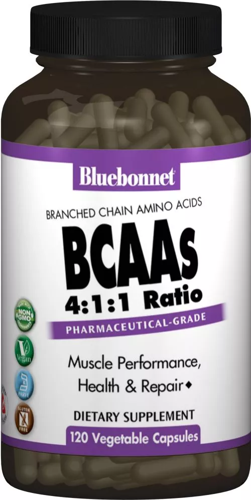 Амінокислота Bluebonnet Nutrition BCAAs 4:1:1 Ratio (Розгалужені Ланцюги Амінокислот) 120 гелевих капсул (743715015906) - фото №3