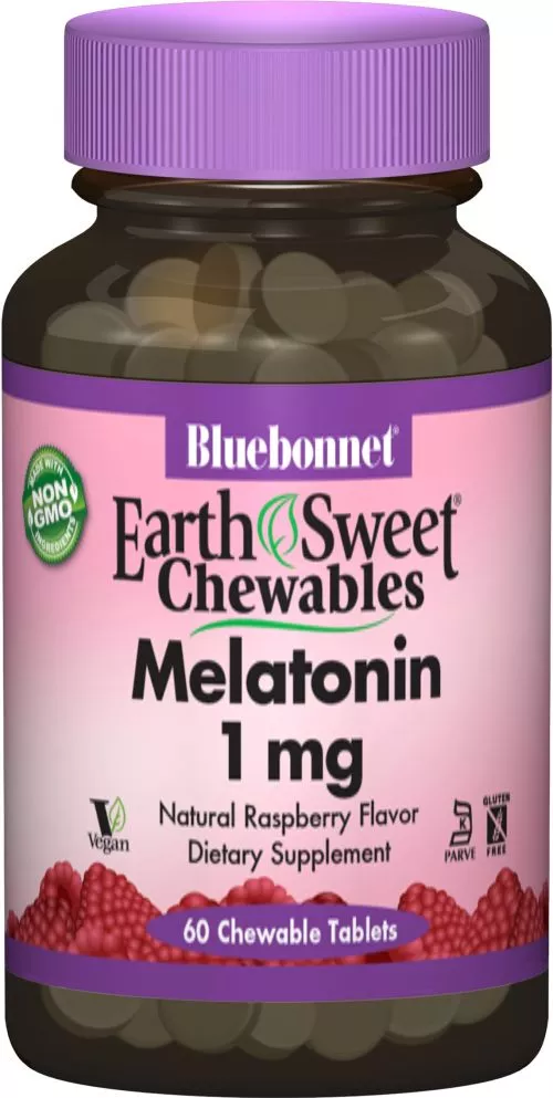 Амінокислота Bluebonnet Nutrition Earth Sweet Chewables Мелатонін 1 мг Смак малини 60 жувальних таблеток (743715009905) - фото №3