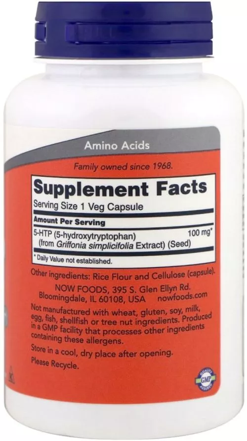 Аминокислота Now Foods 5-HTP (Гидрокситриптофан) 100 мг 120 гелевых капсул (733739001061) - фото №2