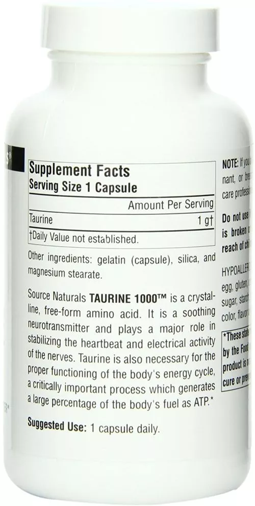 Аминокислота Source Naturals Таурин 1000 мг 120 капсул (021078020684) - фото №2