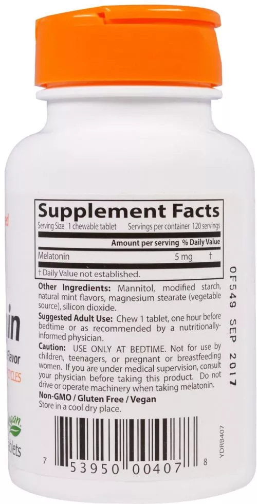 Амінокислота Doctor's Best Мелатонін 5 мг М'ятний смак 120 жувальних таблеток (753950004078) - фото №2