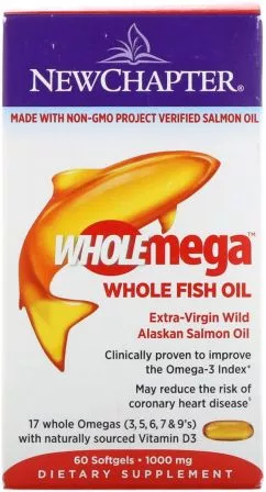 Жирные кислоты New Chapter Wholemega омега из рыбьего жира 1000 мг 60 желатиновых капсул (727783050021)