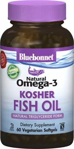 Жирні кислоти Bluebonnet Nutrition Natural Omega-3 Kosher Fish Oil Натуральна Омега-3 з кошерного риб'ячого жиру 60 желатинових капсул (743715009776)