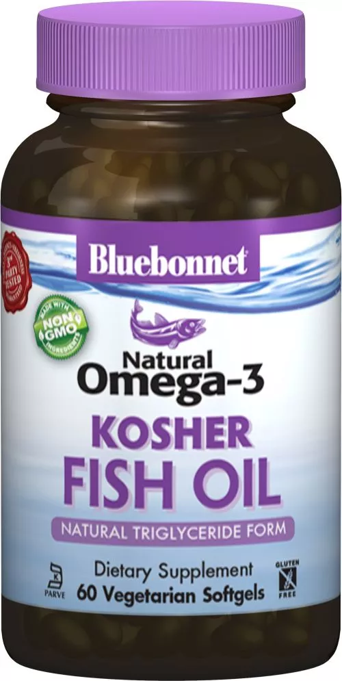 Жирні кислоти Bluebonnet Nutrition Natural Omega-3 Kosher Fish Oil Натуральна Омега-3 з кошерного риб'ячого жиру 60 желатинових капсул (743715009776) - фото №3