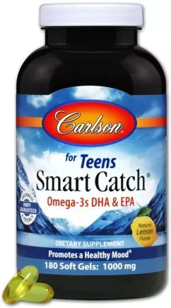 Жирні кислоти Carlson Labs Smart Catch Омега-3 для підлітків 180 желатинових капсул (088395016127)