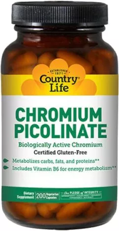 Жиросжигатель Country Life Chromium Picolinate 200 капсул (015794016809)