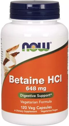 Аминокислота Now Foods Бетаин HCL 648 мг 120 гелевых капсул (733739029386)