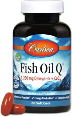 Жирні кислоти Carlson Labs Омега-3 + Коензим Q10 Fish Oil Q 60 гелевих капсул (088395016738)