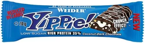 Протеиновый батончик Weider Yippie! 70 г Coconut-Dark Chocolate 12 шт. (4044782906279) - фото №2