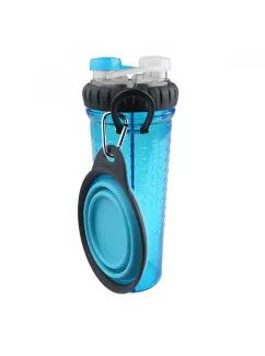 Бутылка двойная для воды Dexas со складной миской голубой 720 мл (dx30721)