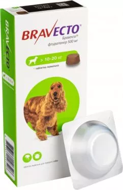 Бравекто для собак 10 - 20 кг Жувальна таблетка від бліх та кліщів