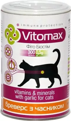 Бреверс Vitomax з пивними дріжджами та часником для котів таблетки 300 шт. (200046) (4820150200046)
