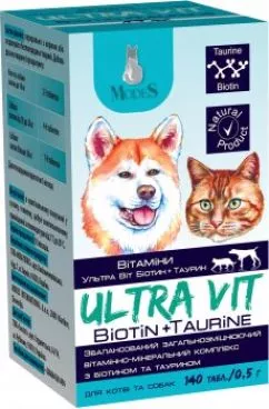 Витаминно-минеральный комплекс ModeS Ultra Vit Biotin + Taurine для кошек и собак с биотином и таурином 140 таблеток по 0.5 г (4820254820195)