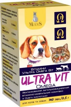 Вітамінно-мінеральний комплекс ModeS Ultra Omega Vit для котів та собак 140 таблеток по 0.5 г (4820254820249)