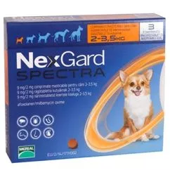 Нексгард Спектра для собак від 2 до 3,5 кг XS Таблетка від бліх, кліщів та глистів 1 таб
