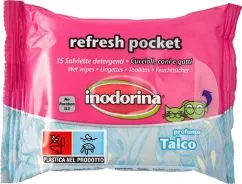 Inodorina Toallitas Refresh Pocket Talco Вологі серветки для собак і котів з ароматом тальку 15 шт