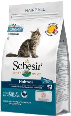 Сухой монопротеиновый корм для взрослых кошек с длинной шерстью Schesir Cat Hairball для вывода шерсти с курицей 400 г (8005852760050)
