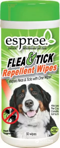 Espree Flea and Tick Repellent Wipes Серветки для додаткового захисту від бліх та кліщів 50 шт